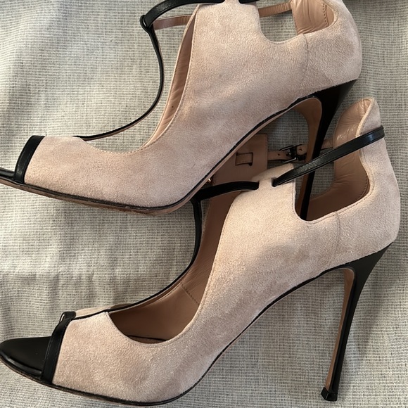 SERGIO ROSSI Natural Suede Black Leather T-strap Pumps Shoes Size 39.5 - Picture 10 of 10